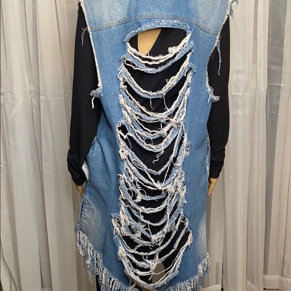 Distress oversized faded ripped blue jean vest! - Picture 3 of 3